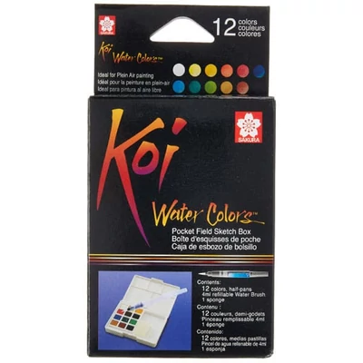 Set culori acuarelă în recipiente Sakura Koi, 12 buc + pensulă cu rezervor de apă