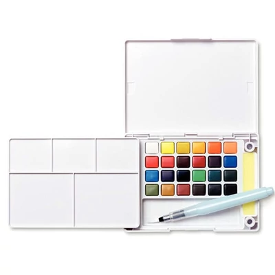 Set culori acuarelă  Sakura Koi în recipiente, 24 buc + pensulă cu rezervor de apă