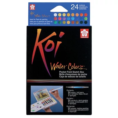 Set culori acuarelă  Sakura Koi în recipiente, 24 buc + pensulă cu rezervor de apă