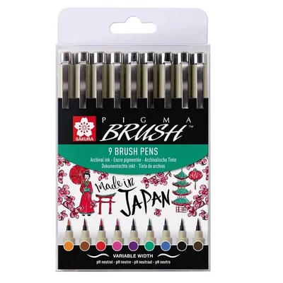 Sakura Pigma Brush Set markere pensulă , 9 buc