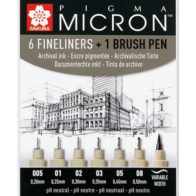 Sakura Pigma Micron stilou pentru desen tehnic în set - 6+1 buc