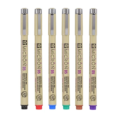 Sakura Pigma Micron 05 stilou pentru desen tehnic în set - 6 buc, Culori de bază