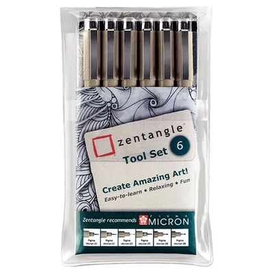 Sakura Pigma Micron stilou pentru desen tehnic în set - 6 buc, Zentangle tool set
