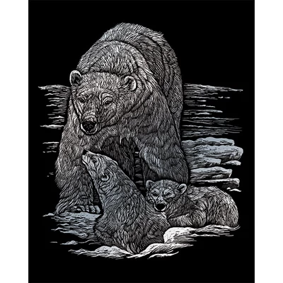 Set tablou gravură cu stilou gravură , 20x25 cm - Urși polari, argintiu
