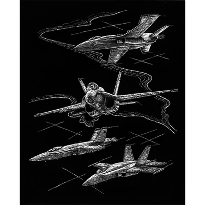 Set tablou gravură cu stilou gravură , 20x25 cm - Avioane, argintiu