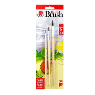 Set de pensule ICO Arici, 3 buc, 4-6-10, mâner din lemn natural  