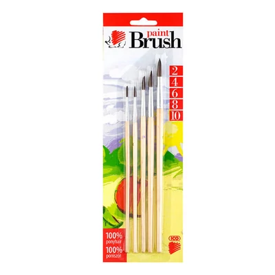 Set de pensule ICO Arici, 5 buc, 2-4-6-8-10, mâner din lemn natural  