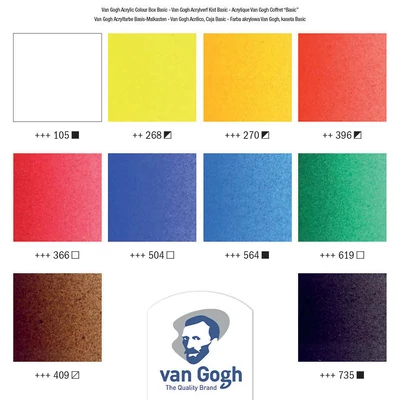 Talens Van Gogh set pictură acrilică, Basic Box, în cutie de lemn
