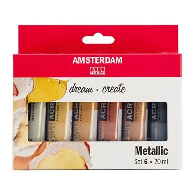 Talens Amsterdam set vopsea acrilică - 6x20 ml, culori metalice