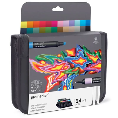 Set markere cu alcool cu două vârfuri - 24+1 buc, arts and illustration wallet