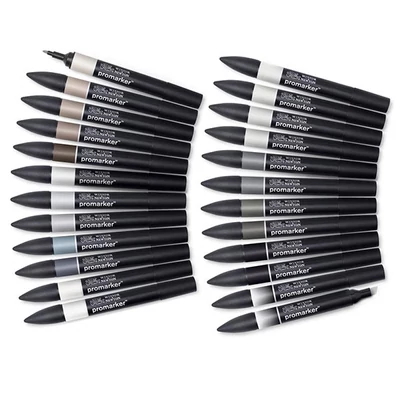Set markere cu alcool cu două vârfuri - 24+1 buc, black &amp; grey wallet