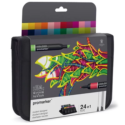 Set markere cu alcool cu două vârfuri ProMarker- 24+1 buc, student set