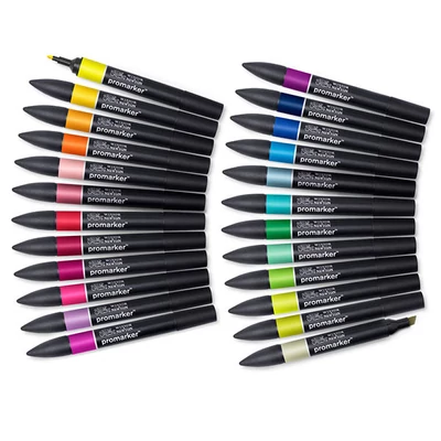 Set markere cu alcool cu două vârfuri ProMarker- 24+1 buc, student set