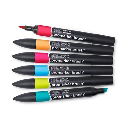 Set markere tip pensulă cu alcool cu două vârfuri Promarker Brush - 6 buc, mid tones