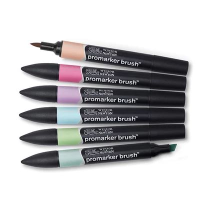 Set markere tip pensulă cu alcool cu două vârfuri Promarker Brush - 6 buc, pastel tones