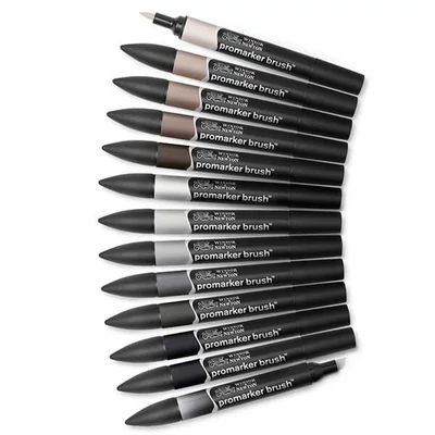 Set markere tip pensulă cu două vârfuri ProMarker  - 12+1 buc, neutral tones