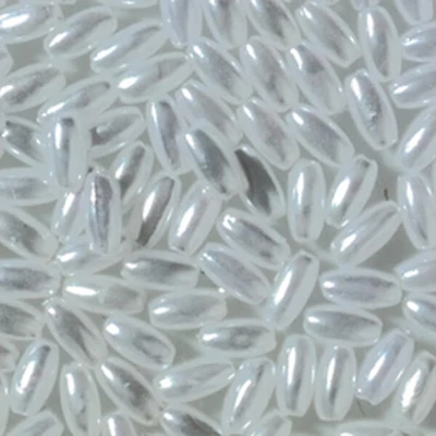 Mărgele în formă de boabe de ovăz, 3x6 mm - alb sidefat, in cutie