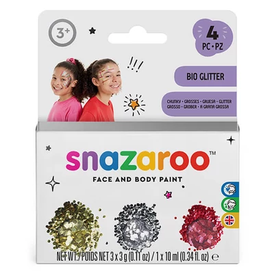 Snazaroo Bio Glitter Chunky Set paiete cu gel de fixare 