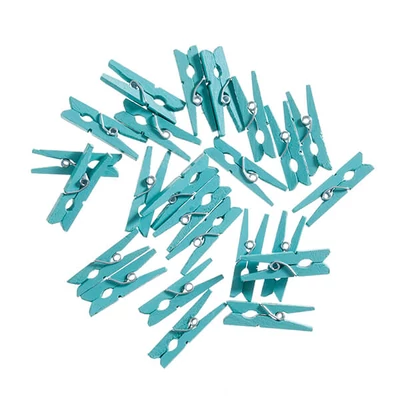 Cleme lemn , 30 mm, 24 buc - albastru deschis