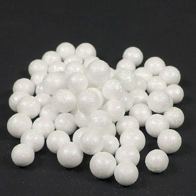Hungarocell (styrofoam) boabe, 1,5 cm - sclipici alb