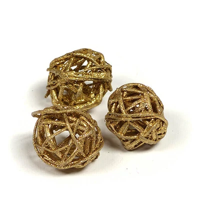Plante uscate - Bilă de trestie, sclipici auriu metalic, 3 cm, 3 buc