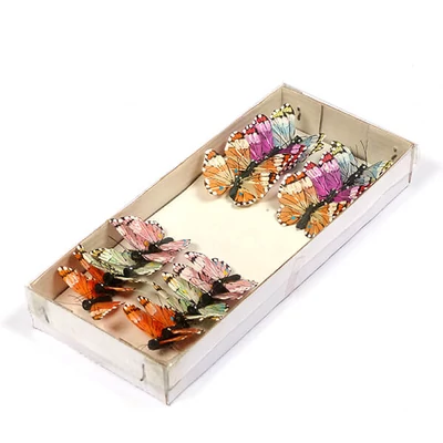 Fluturi în cutie, pe sârmă, colorate 5 cm, 24 buc