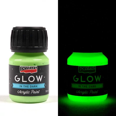 Vopsea acrilică Pentart Glow care strălucește în întuneric, 30 ml - verde