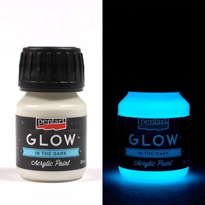 Vopsea acrilică Pentart Glow care strălucește în întuneric, 30 ml - alb albăstrui