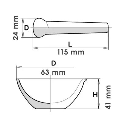Moară de porțelan cu pistil, pentru pigmenți, 6,3x4,1 cm