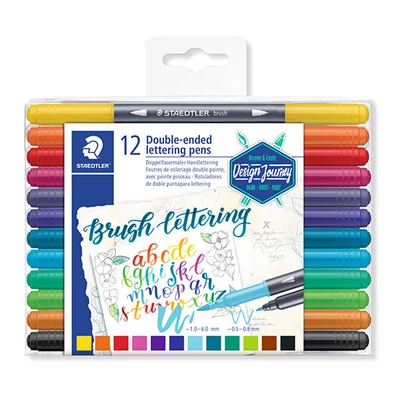 Set markere pensulă, Staedtler Design Journey, 0,5-0,8/1,0-6,0mm, cu două vârfuri, 12 bucăți