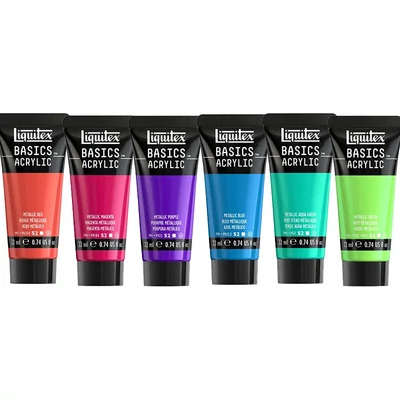 Liquitex Basics vopsele acrilice, set 6x22 ml - culori metalice
