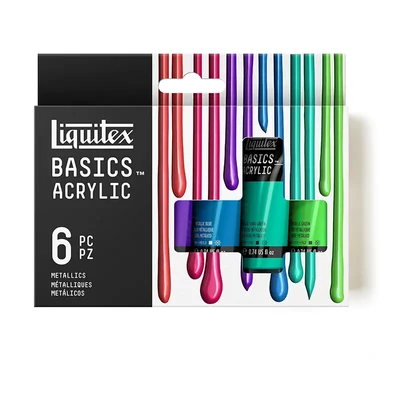 Liquitex Basics vopsele acrilice, set 6x22 ml - culori metalice