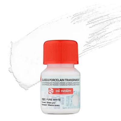 Vopsea sticlă și porțelan Art Creation, transparent, 30 ml - 1001 pure white