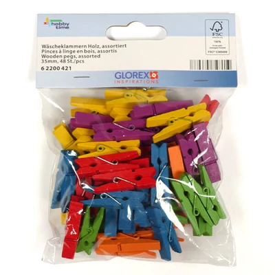 Cleme lemn , 35 mm - mix de culori, 48 buc