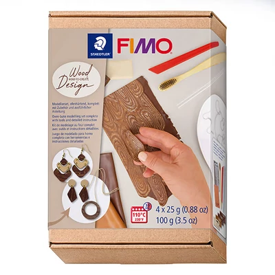 Set plastilină Fimo Soft care se întărește  la coacere, 4x25 g - design lemn, wood design