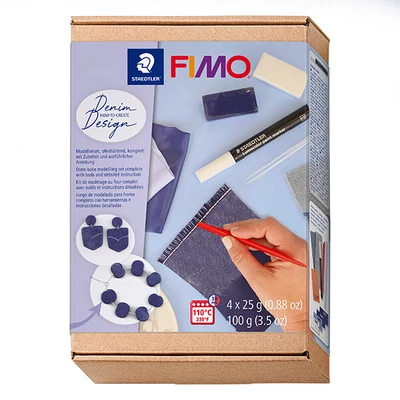 Set plastilină Fimo Soft care se întărește  la coacere, 4x25 g - Design blugi, design denim