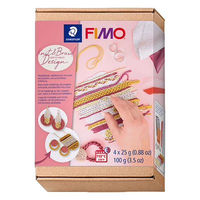 Set Plastilină care se întărește la coacere  Efect Fimo, 4x25 g - design de tricotat, Design Knit and Braid