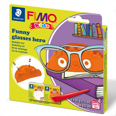Set Plastilină care se întărește la coacere  FIMO Kids, 2x42 g - Funny glasses hero, funny glasses hero