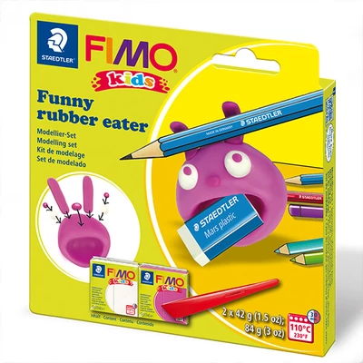 Set Plastilină care se întărește la coacere  FIMO Kids, 2x42 g - Mâncător de cauciuc amuzant