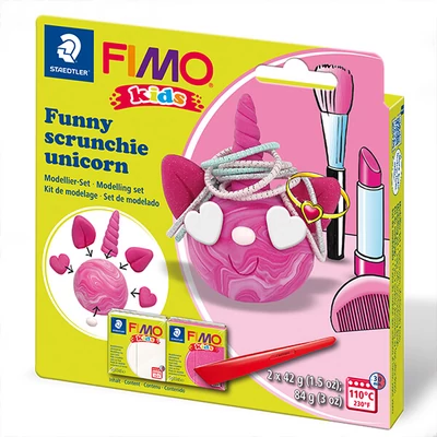 Set Plastilină care se întărește la coacere  FIMO Kids, 2x42 g - Funny scrunchie unicorn, funny hair elastic holder unicorn