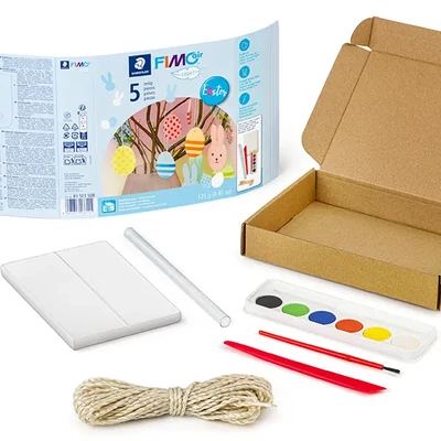 FIMO Air Light Easter Set, Set plastilină de Paște, 125 g cu accesorii (cu frânghie)