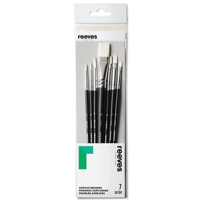 Reeves set pensule, sintetice plate și rotunde albe - 7 buc (1-10)