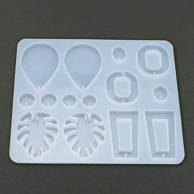 Turnare din silicon și matriță de presare pentru rășină sintetică, Fimo - cercei plati, cu picături de frunze-geometrice, 7 tipuri