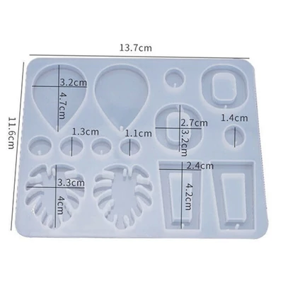 Turnare din silicon și matriță de presare pentru rășină sintetică, Fimo - cercei plati, cu picături de frunze-geometrice, 7 tipuri