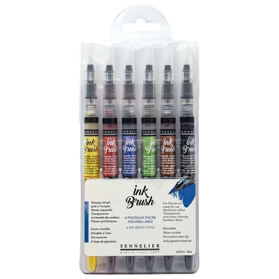 Sennelier Ink Brush – creion cu cerneală solubilă în apă, set – 6 buc., culori în tendințe