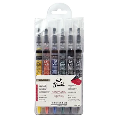 Sennelier Ink Brush – creion cu cerneală solubilă în apă, set – 6 buc., culori irizante