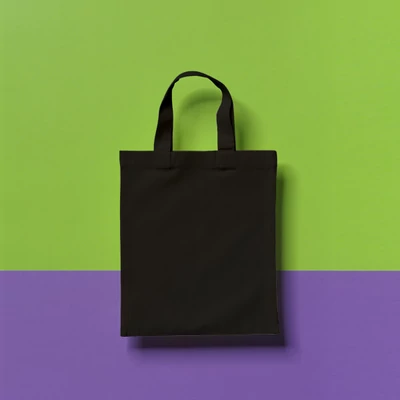Geanta din bumbac - 24x28 cm, copil, neagra, maner scurt