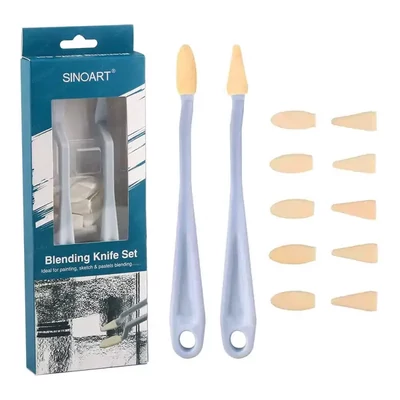 Set de cuțite de pictură pentru pasteluri pudră - 2 cuțite + 10 capete de burete