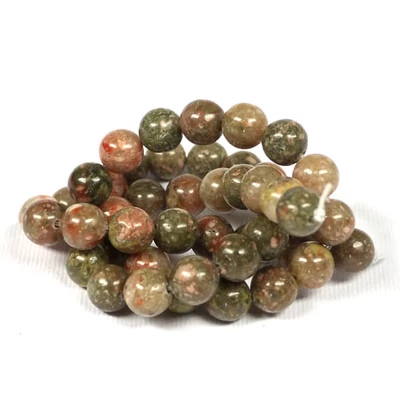 Perle din minerale  - Unakite, epidot, 8 mm, 1 șir
