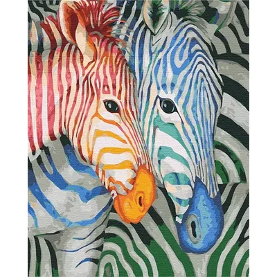 Pictură pe numere, pe pânză întinsă, 40x50 cm - Zebre cu dungi